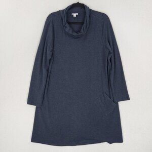 J Jill Dress Womens Large Blue Pure Jill Cowl Neck Long Sleeve Knee Length